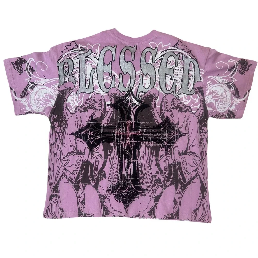 Massive T-Shirt Mens Medium Pink New Y2K Gothic Cross Graphic Blessed Tee